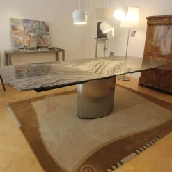 Draenert Esstische|Esstisch Adler 1224 Platte Granit Silver Wave Bootsförmig Poliert Ovalsockel Edelstahl Matt Geschliffen