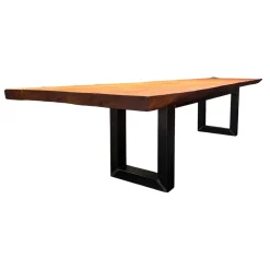 Riva1920 Esstische|Esstisch Auckland Platte Holz Kauri Oberfläche Geschliffen Gestell Natureisen Geölt Schwarz