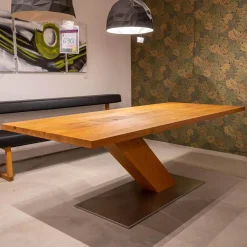 Pönnighaus Esstische|Esstisch Balance Wildeiche Massiv Fußplatte Edelstahl