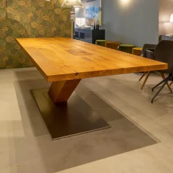 Pönnighaus Esstische|Esstisch Balance Wildeiche Massiv Fußplatte Edelstahl