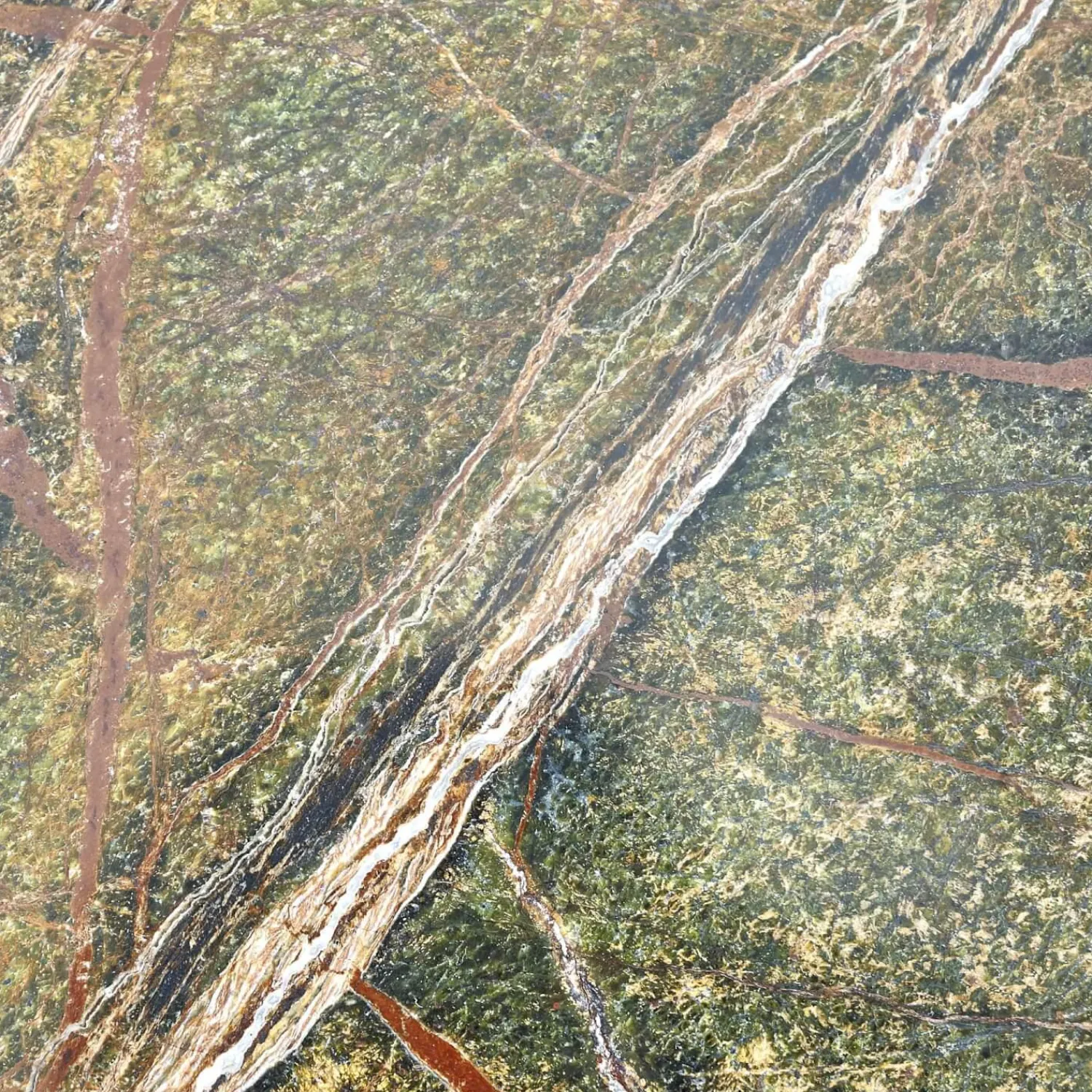 Janua Esstische|Esstisch Basket Stein Platte Rainforest Green Grün Gestell Messinglasur Bronze