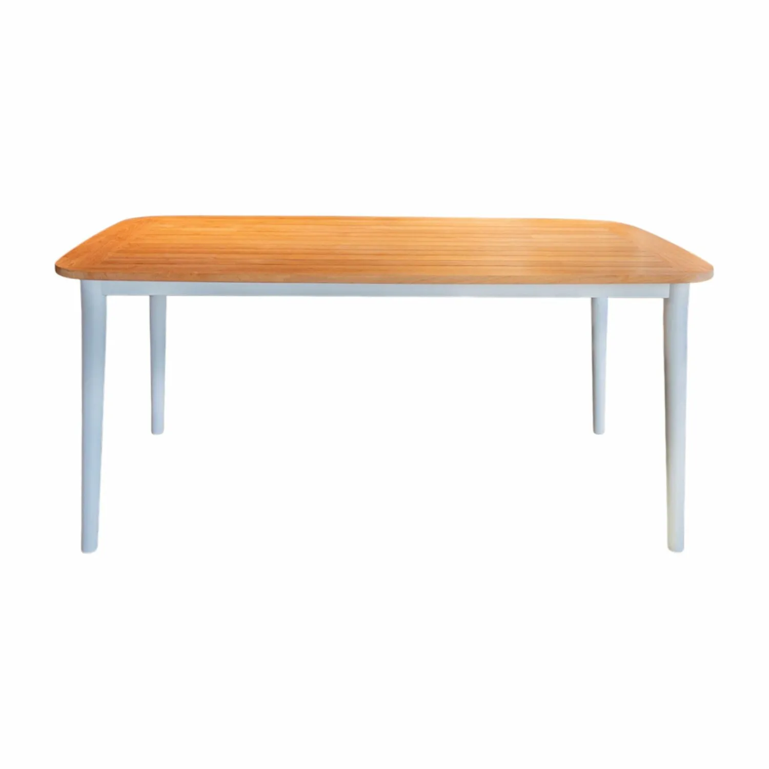 Solpuri Gartentische|Esstisch Charlie Outdoor Platte Teakholz Gestell Aluminium Weiß Pulverbeschichtet