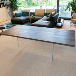 kf furniture Esstische|Esstisch Contur Eiche Astig Gebürstet Geräuchert Und Weiß Geölt Mit Glaswangen Optiwhite Mit Auszug