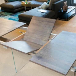 kf furniture Esstische|Esstisch Contur Eiche Astig Gebürstet Geräuchert Und Weiß Geölt Mit Glaswangen Optiwhite Mit Auszug