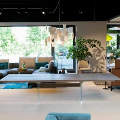 kf furniture Esstische|Esstisch Contur Eiche Astig Gebürstet Geräuchert Und Weiß Geölt Mit Glaswangen Optiwhite Mit Auszug