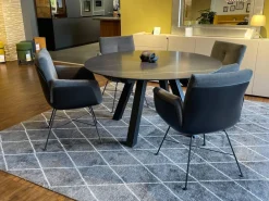 Interlübke Esstische|Esstisch Duero Rund Tischplatte Keramik LC 7011 Schwarz Mit Weißen Akzenten Gestell Metall Pulverbeschichtet Schwarz