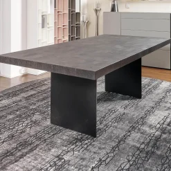 ASCO Esstische|Esstisch Duo Brandeiche Schwarz Strukturiert Und Gebürstet Geölte HolzausführungHirnholzblöcke Schwarz Füße Stahl Pulverbeschichtet Schwarz