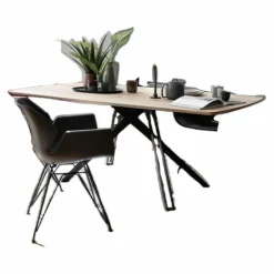 kf furniture Esstische|Esstisch Erik Astige Eiche Bianco Geölt Gestell Mikado Metall Schwarz