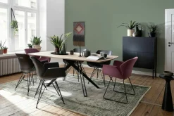 kf furniture Esstische|Esstisch Erik Astige Eiche Bianco Geölt Gestell Mikado Metall Schwarz