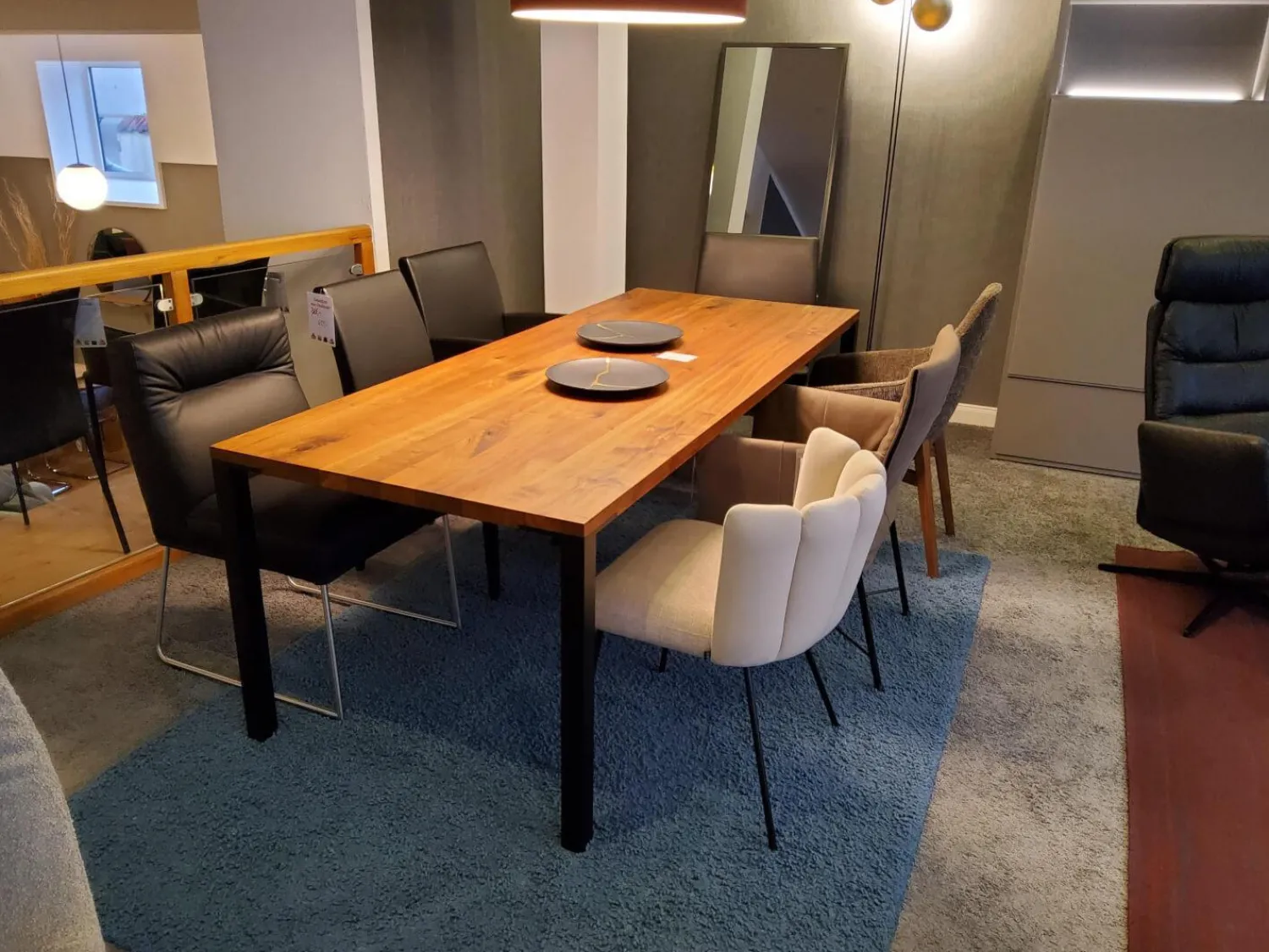 ASCO Esstische|Esstisch Ferro Line 220x90 Nussbaum Geölt Rustikal Gestell Schwarz