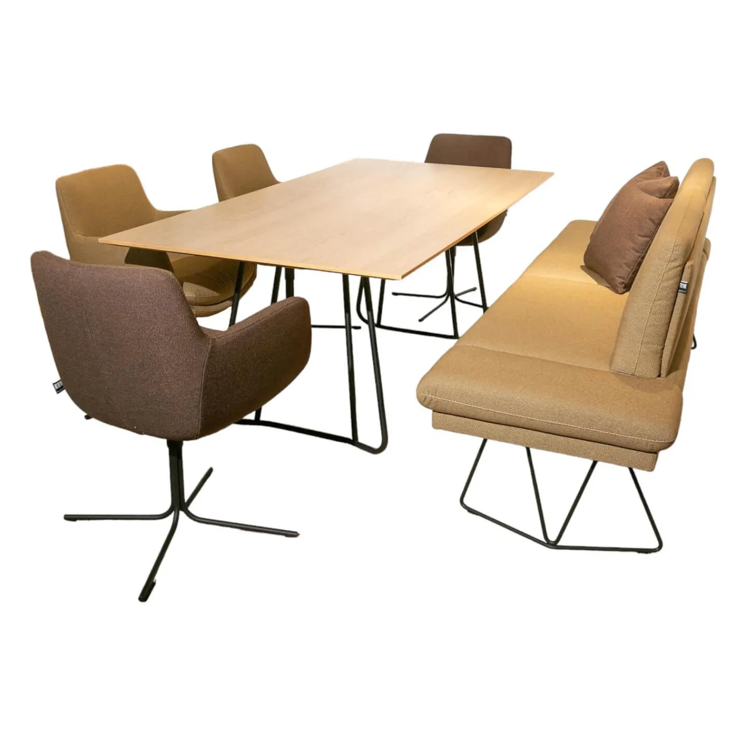 K+W Esstische|Esstisch Fix LS23 Almon Platte Echtholzfurnier Asteiche Bianco Gestell Metall Schwarz