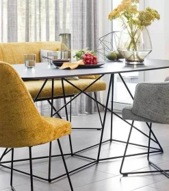 Jab Anstoetz Esstische|Esstisch Flow Platte HPL Schwarz Drahtgestell Stahl Tiefschwarz Matt