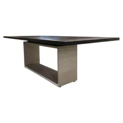 ASCO Esstische|Esstisch Frame Platte Brandeiche Rustical Schwarz Strukturiert Gebürstet Gestell Beton