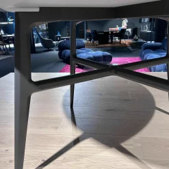 Rimadesio Esstische|Esstisch Francis Patte Satiniertes Glas Java Opaco Anthrazit Gestell Aluminium Java Schwarz Pulverbeschichtet