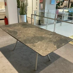 Lavida Esstische|Esstisch Freiform Tischplatte Keramik Marmor Dunkel Gestell Edelstahl Matt