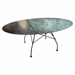 Kartell Esstische|Esstisch Glossy Tischplatte Feinsteinzeug Marmoroptik Grün Gestell Stahl Schwarz