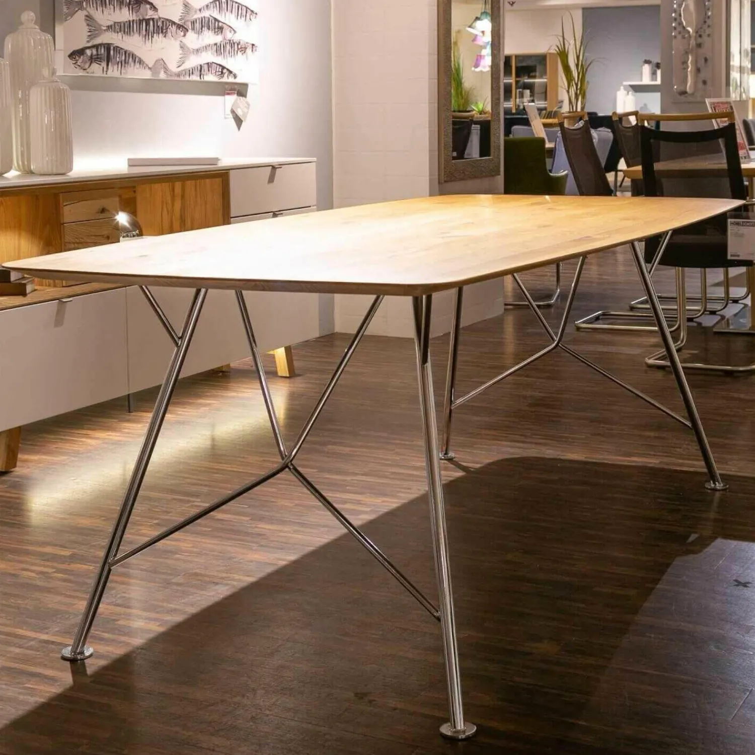 Gallery M Esstische|Esstisch GM Tempra Asteiche Gestell Metall Chrom Hochglanz