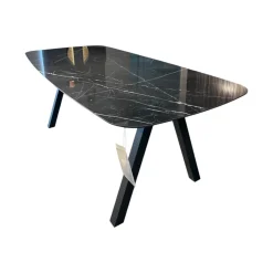 Raum.Freunde Esstische|Esstisch Jari Platte Keramik Marmoroptik Schwarz Gestell Metall Schwarz Lackiert