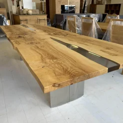 Scholtissek Esstische|Esstisch Kernesche Matt Lackiert Mit Kristallharz Gestell 120 2 Ovale Holzwangen Mit Edelstahl Ummantelt