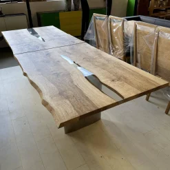 Scholtissek Esstische|Esstisch Kernesche Matt Lackiert Mit Kristallharz Gestell 120 2 Ovale Holzwangen Mit Edelstahl Ummantelt