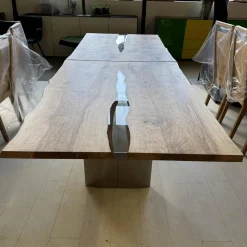 Scholtissek Esstische|Esstisch Kernesche Matt Lackiert Mit Kristallharz Gestell 120 2 Ovale Holzwangen Mit Edelstahl Ummantelt