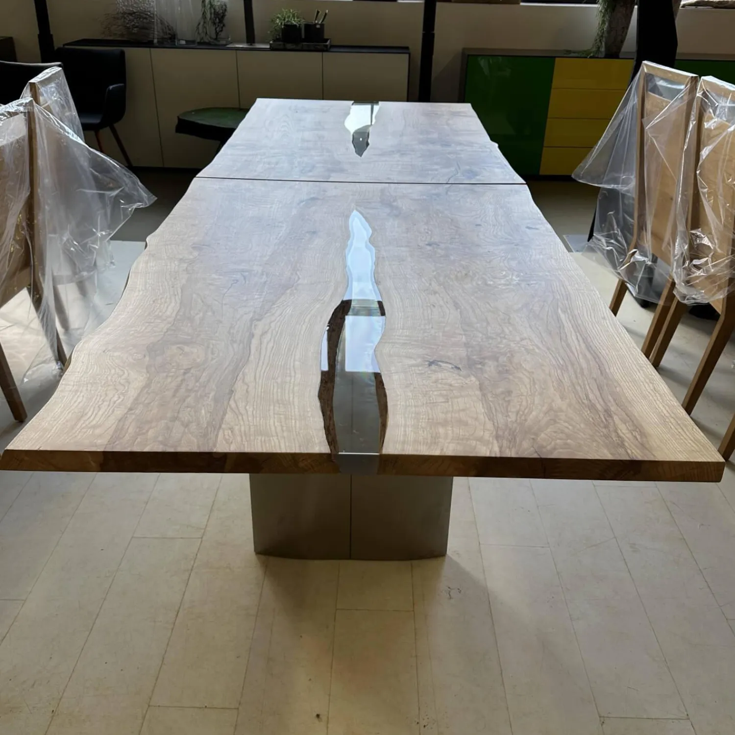 Scholtissek Esstische|Esstisch Kernesche Matt Lackiert Mit Kristallharz Gestell 120 2 Ovale Holzwangen Mit Edelstahl Ummantelt