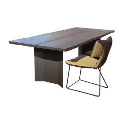 Hartmann Esstische|Esstisch Kilva Platte Kernesche Gebürstet Anthrazit Gebeizt Mittig Fuge Mit Baumkanenprofil Gestell Holz Anthrazit Ohne Stühle