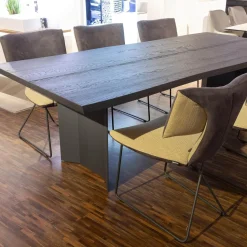 Hartmann Esstische|Esstisch Kilva Platte Kernesche Gebürstet Anthrazit Gebeizt Mittig Fuge Mit Baumkanenprofil Gestell Holz Anthrazit Ohne Stühle