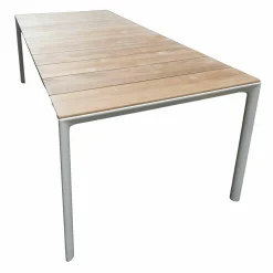 Kristalia Esstische|Esstisch Maki Slatted Platte Holz Teak Mit Einlegeplatten Aluminium Lackiert Weiß Gestell Aluminium Lackiert Weiß