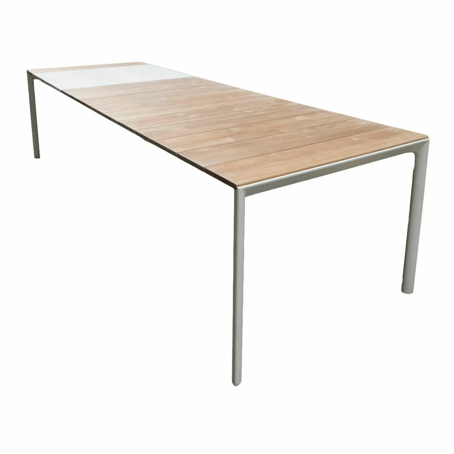 Kristalia Esstische|Esstisch Maki Slatted Platte Holz Teak Mit Einlegeplatten Aluminium Lackiert Weiß Gestell Aluminium Lackiert Weiß