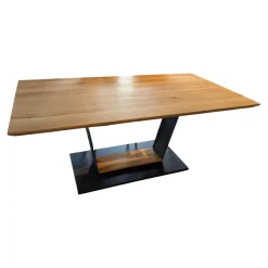 MCA Furniture Esstische|Esstisch Malambo Platte Balkeneiche Massiv Metall Schwarz Lackiert