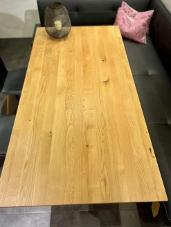 Contur Esstische|Esstisch Mileto Platte Asteiche Massiv Natur Geölt Gestell Metallfuß Schwarz Grau