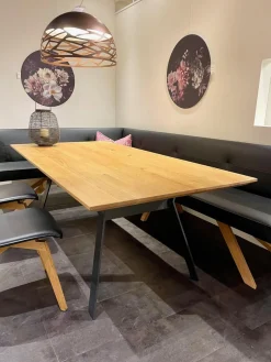 Contur Esstische|Esstisch Mileto Platte Asteiche Massiv Natur Geölt Gestell Metallfuß Schwarz Grau