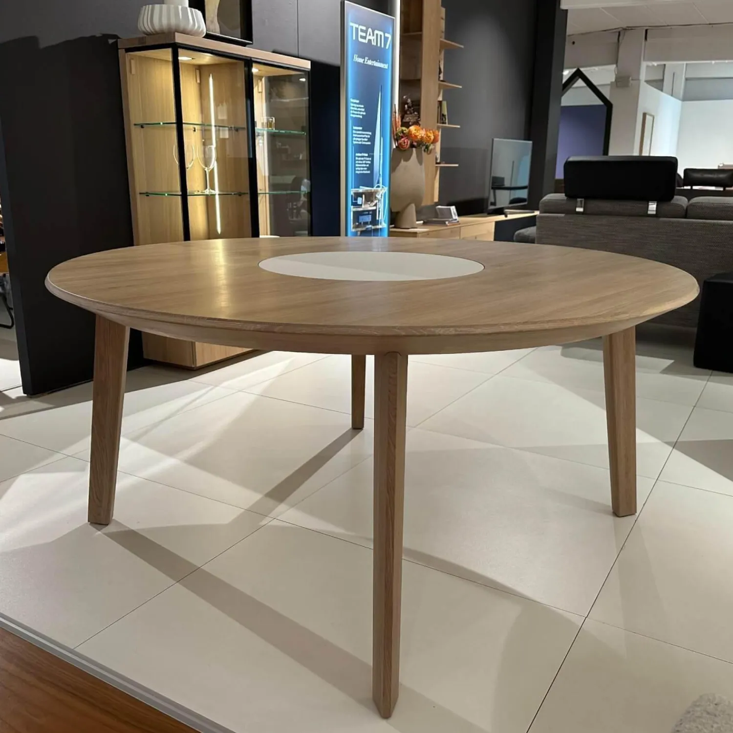 Team 7 Esstische|Esstisch Miró Eiche Weißöl Drehteller Keramik Arctic White