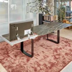 Bacher Esstische|Esstisch Mirado 6171 Platte Keramik Rock Braun Gold Untergestell Kufe Lack Tiefschwarz Mit Klappeinlage