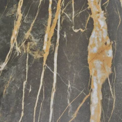 Bacher Esstische|Esstisch Mirado 6171 Platte Keramik Rock Braun Gold Untergestell Kufe Lack Tiefschwarz Mit Klappeinlage