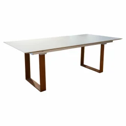 Bacher Esstische|Esstisch Mirado Ausziehbar Tischplatte Fenix NTM Castro Ottawa Taupe Gestell Nussbaum mit Einlegeplatte