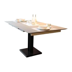 Bacher Esstische|Esstisch Picco Platte Fenix NTM Grigio londra Grau Trägerplatte Lack Matt Grau Säule L70 Matt Tiefschwarz Schwarz Ohne Deko