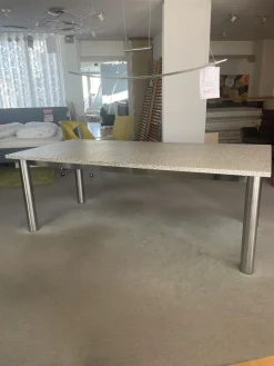 Bacher Esstische|Esstisch Platte Granit Bianco Kristall Grau Gestell Edelstahlrohr