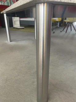 Bacher Esstische|Esstisch Platte Granit Bianco Kristall Grau Gestell Edelstahlrohr