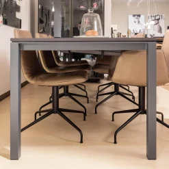 Janua Esstische|Esstisch S600 Auszugstisch Eiche Schlammfarbig Gebeizt Und Lackiert Füße RAL 7005 Schiefergrau Matt Pulverbeschichtet