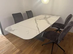 Contur Esstische|Esstisch Savona Tischplatte Keramik Marble Statuario Matt Weiß Grau Gestell Metall Quarzo 7039 Grau Pulverbeschichtet Ausziehbar