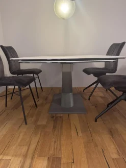 Contur Esstische|Esstisch Savona Tischplatte Keramik Marble Statuario Matt Weiß Grau Gestell Metall Quarzo 7039 Grau Pulverbeschichtet Ausziehbar