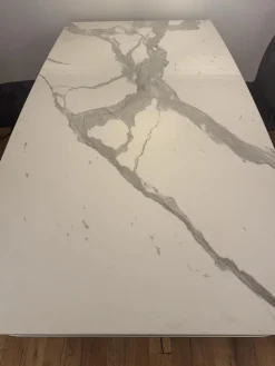 Contur Esstische|Esstisch Savona Tischplatte Keramik Marble Statuario Matt Weiß Grau Gestell Metall Quarzo 7039 Grau Pulverbeschichtet Ausziehbar