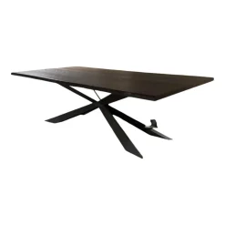 Cattelan Italia Esstische|Esstisch Spyder Wood Platte Eiche Verbrannt Gestell Stahl Graphit Matt Grau Lackiert