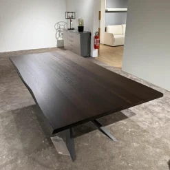 Cattelan Italia Esstische|Esstisch Spyder Wood Platte Eiche Verbrannt Gestell Stahl Graphit Matt Grau Lackiert