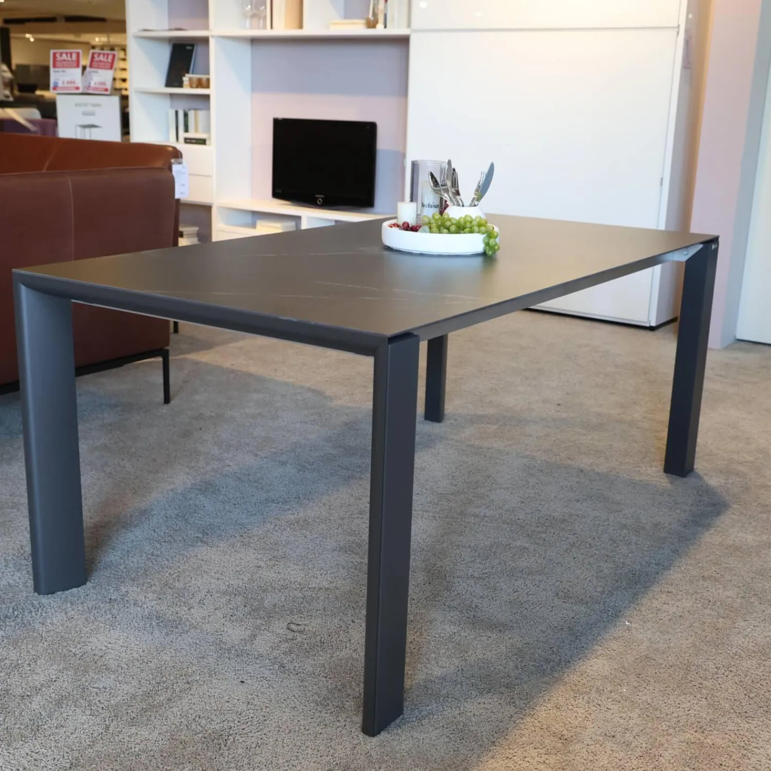 Hülsta Esstische|Esstisch T90 Platte Keramik Strom Nero Anthrazit Gestell Pulverbeschichtet Anthrazit Mit Auszug