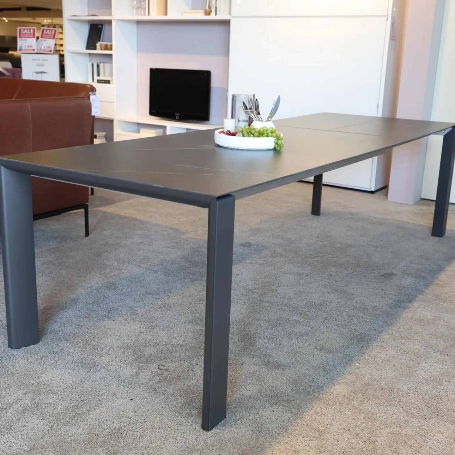 Hülsta Esstische|Esstisch T90 Platte Keramik Strom Nero Anthrazit Gestell Pulverbeschichtet Anthrazit Mit Auszug