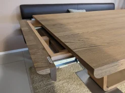 Anrei Essgruppen|Esstische|Esstisch Tesso Asteiche In Barrique Mit Bodenplatte Aus Edelstahl Und Einzelbank Smart Leder Maron