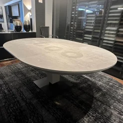 Bacher Esstische|Esstisch Todo 6116 Platte Keramik Matt Rock Grigio Grau Säule Lack Matt Bodenplatte Metall Schwarz Tiefmatt Ausziehbar